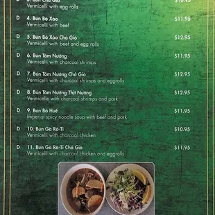 the menu of the restaurant