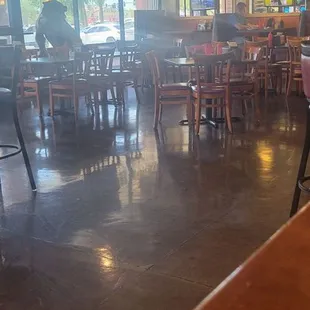 indoor seating, watch out for the bear!