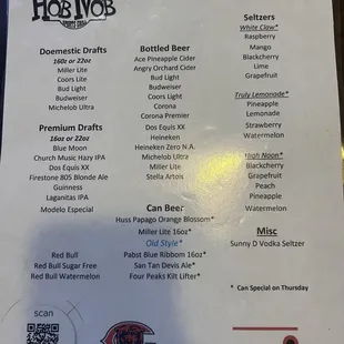 Beer menu