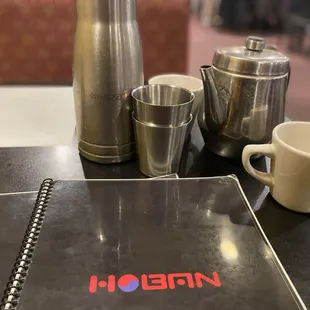 Menu with hot tea and water