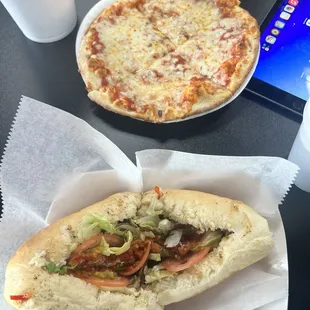 Small cheese pizza and a Philly hoagie