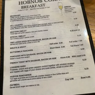 Breakfast menu
