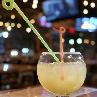 A Peach Margarita glass / fish bowl