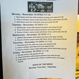 a menu for a cafe