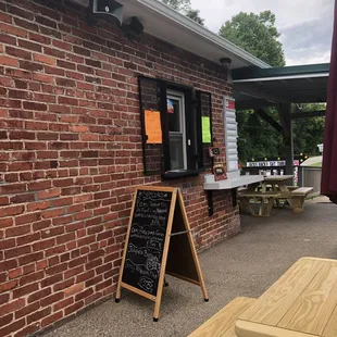 the outside of a brick building