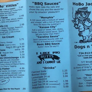 the menu for the restaurant