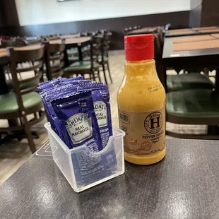 Hot sauce and individual wrapped condiments