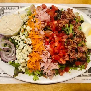 Cobb salad with homemade Caesar dressing on the side
