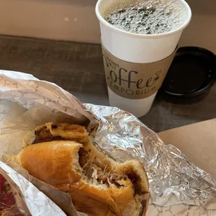 Black coffee and Meatloaf melt mmmm