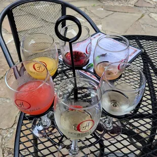 6 wine flight with two wine slushies