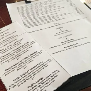 Specials menu on 8/24/2022 and beer menu on