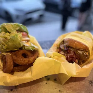 Veggieburger with Onion Rings (protein style) and Guido Burger