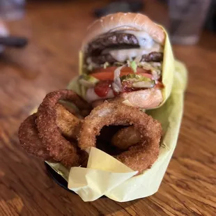 Double Cheeseburger with Onion Rings