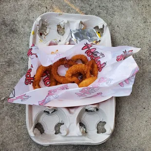 onion rings that survived the escape from the flimsy POS &quot;tray&quot; they provided.