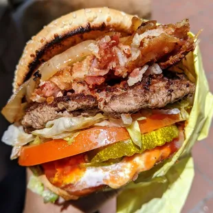 Single bacon hamburger - a behemoth of a burger