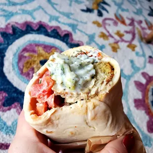 The first bite of my Falafel wrap!