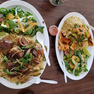 two plates of food on a table