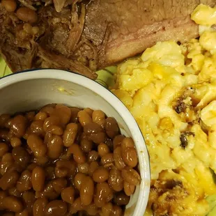 Brisket, beans and mac n cheese
