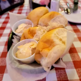 Fresh hot rolls with cinnamon butter.