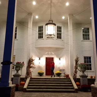 the front of the house at night