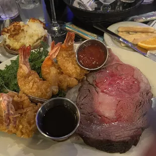 Prime rib and shrimp