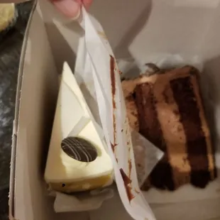 White chocolate cheesecake and Signature chocolate slices