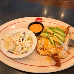 Shrimp and crab melt with coleslaw