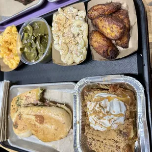 Mac &amp; Cheese, Collard Greens, Mac Salad, Platano Maduro(Sweet Plantains), Smoked Cubano Sandwich &amp; Southern Bread Pudding