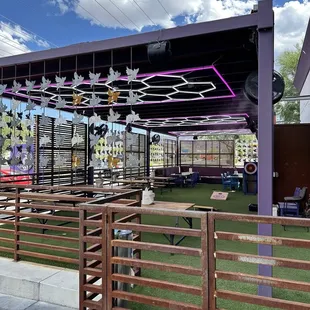 Outside seating area before entrance.