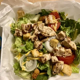$18 Garden Salad - Buyer Beware In all fairness, i ordered the grilled chicken topping. What I got was dry cubed chicken