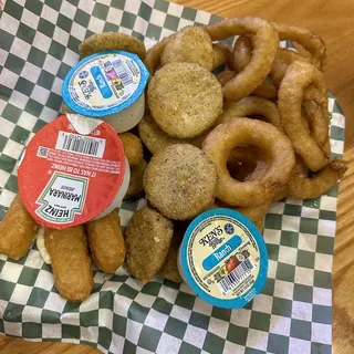 Fried Pickles, Mozzarella Cheese Sticks, Corn Nuggets or Onion Rings