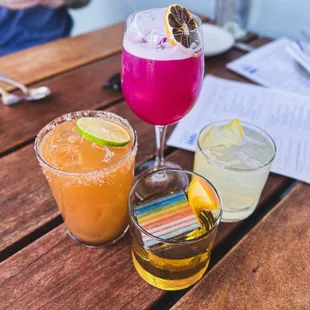 The Beet Down, Clarified Colada, Old Fashioned, and Blood in the Water