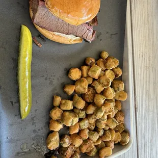 Brisket sandwich with okra