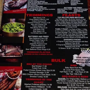 the menu for hog wild bbq