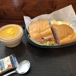 1/2 ham sandwich with cup of soup.