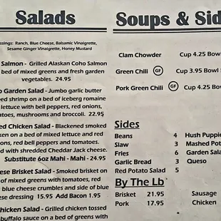 Salads, soups, and sides menu