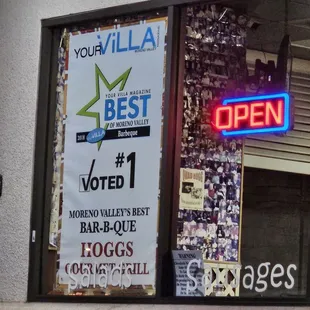 a sign in the window