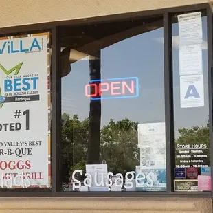 a sign in the window