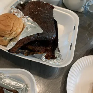 Whole rack of barbecued ribs.