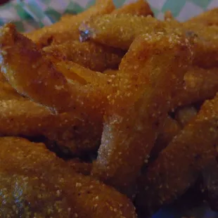 Pickle fries, close-up.