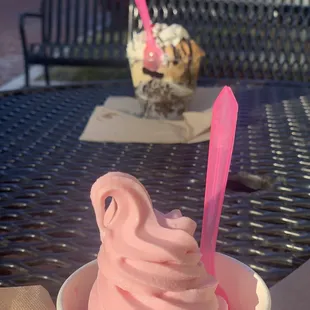 Dole whip (watermelon) and Hot Fudge