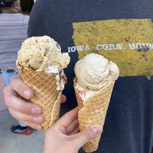 Waffle cones! You can get one scoop with two different flavors :)