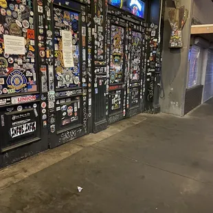 a wall full of stickers