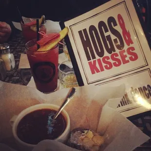 Yummy Bloody Mary with chaser and complimentary bowl of homemade beef barley soup because of the snowy day