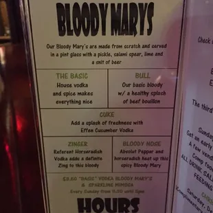 Bloody Mary Menu