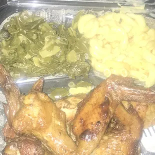 Wing platter (spicy sauce on the side) with collard greens &amp; mac-n-cheese 9-26-19