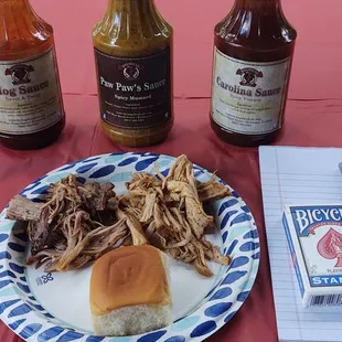 Pulled pork and pulled chicken from Hogshead Catering. Which sauce was the best? They're all banging!