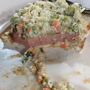 Smoked bologna sammich covered in our homemade slaw
