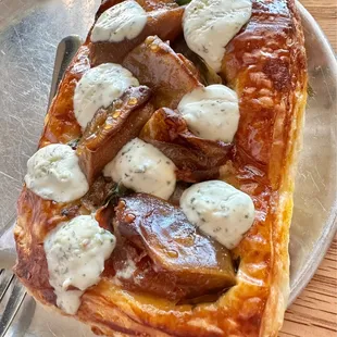 Savory apple , prosciutto and goat cheese tart