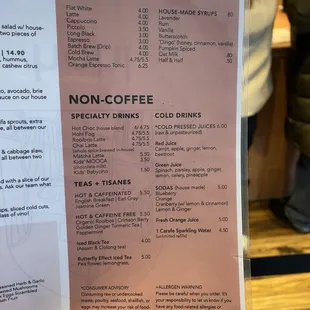 Drink menu - December 2024